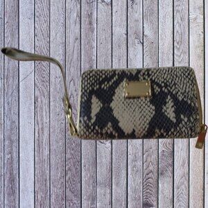 Faux Snakeskin Wristlet Wallet Zip Around Detachable Strap